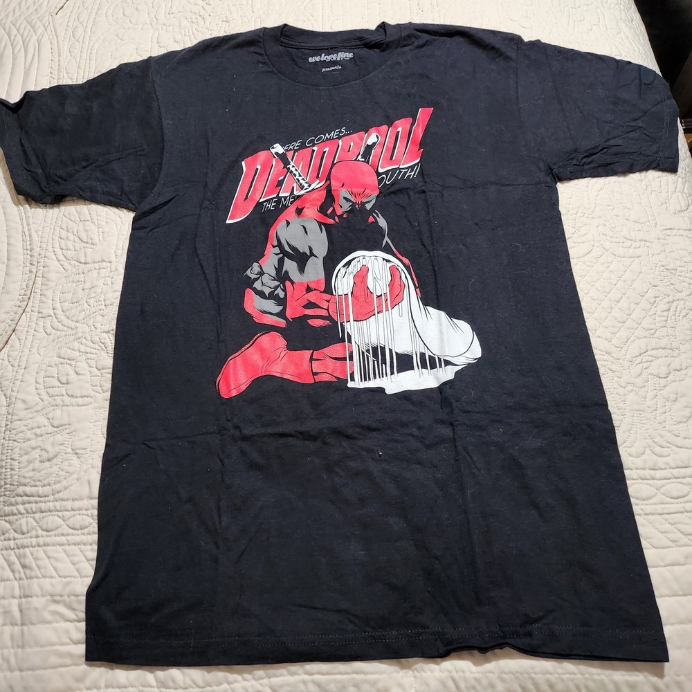 Marvel Deadpool WeLoveFine Graphic T-Shirt Mens Large Black Merc With Mouth Tee